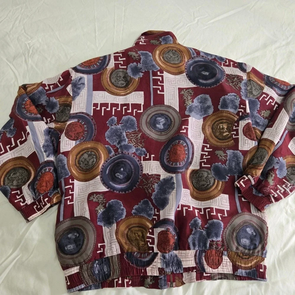 FU DA International Silk Bomber Jacket Small Burgundy Medallion Vintage - Picture 8 of 8